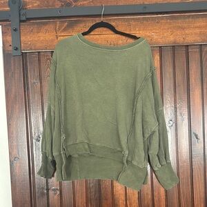 Free People Olive Green Oversized Sweatshirt